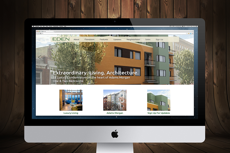 The website markets the chic new EDEN condominium project in Washington DC.